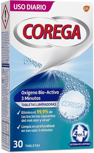 Corega Limpiadora Prótesis Blanqueante 30 Tabletas