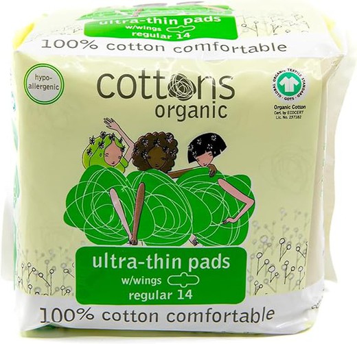 Cottons compresas de algodón ultrafina regular con alas 14 unidades