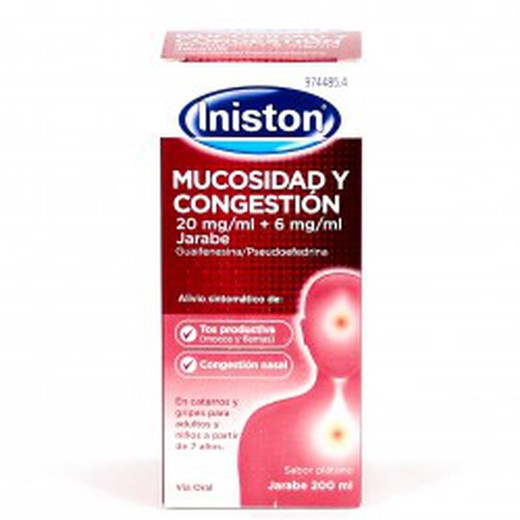 Iniston mucosidad y congestión 20 mg/ml + 6 mg/ml jarabe 1 frasco 200 ml