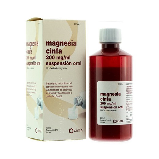 Magnésia cinfa 200 mg/ml suspensão oral 1 frasco 260 ml