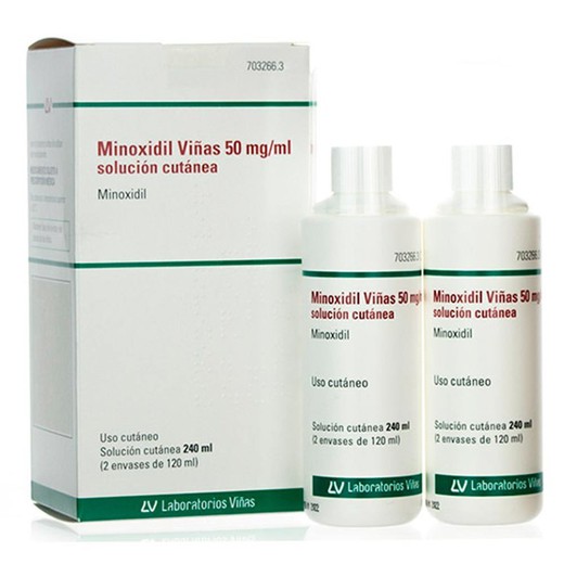 Minoxidil Vinyes 50mg/ml solució cutània 250ml (2 envasos de 120ml)
