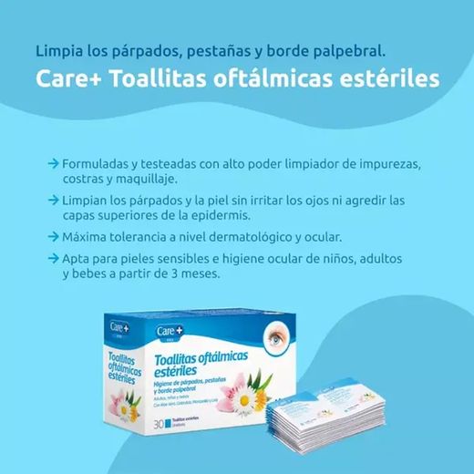 Lenços umedecidos oftálmicos estéreis Care+