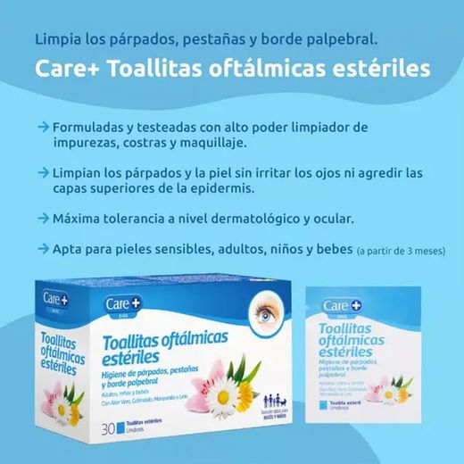 Lenços umedecidos oftálmicos estéreis Care+