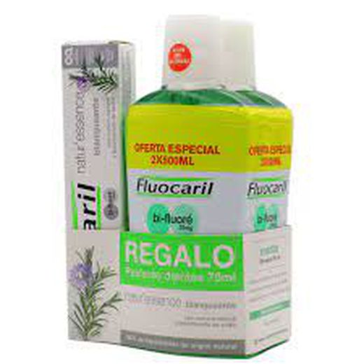 Fluocaril pack oferta especial colutorio 2x500ml+pasta Fluocaril Natur essence de regalo