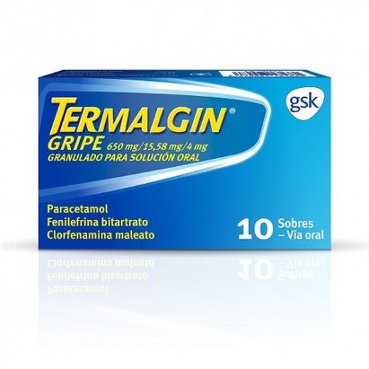 Termalgin gripe 650 mg/15,58 mg/4 mg 10 sobres granulado para solución oral